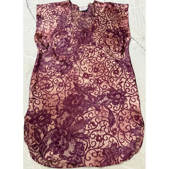 california dynasty Other - California Dynasty Vintage Mauve Floral Satin Nightgown V-Neck Chemise Sleepwear